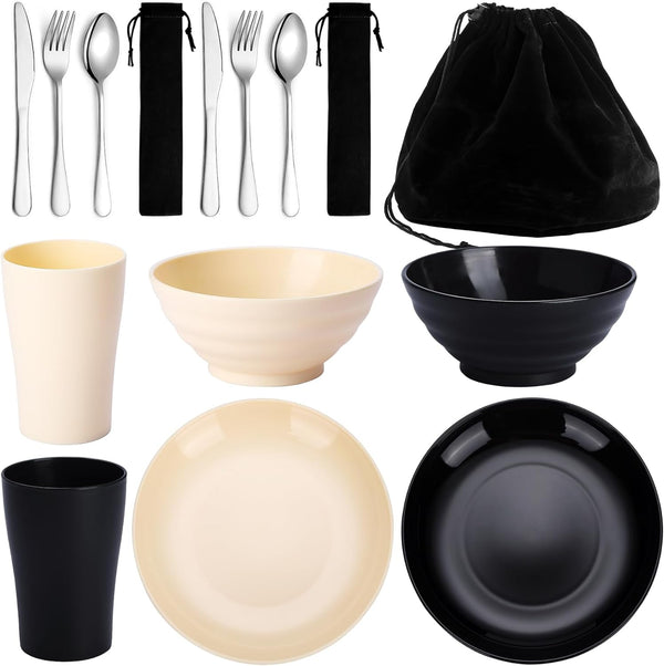 Kyraton Camping Utensils - Mess Kit for Travel, Picnic & Outdoor, Includes Knife, Spoon, Fork, Cup, Bowl & Plate