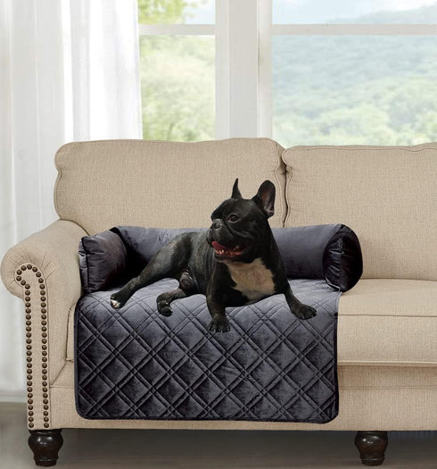 Brilliant Sunshine Premium Grey Silky Velvet Pet Sofa Bed, Waterproof Washable Couch Protector with Removable Bolster