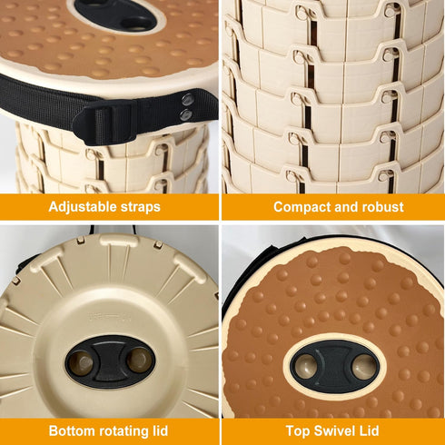 12 500lbs, Backpack Collapsible Stool, Folding Stool with PU Cushion, Portable Foldable Stool Levels and Load Capacity