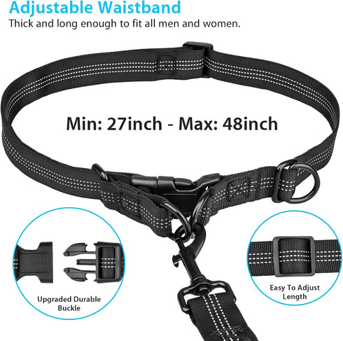 Hands Free Dog Running Leash with Zipper Pouch - Dual Handle, Elastic Bungees for Medium and Large Dogs