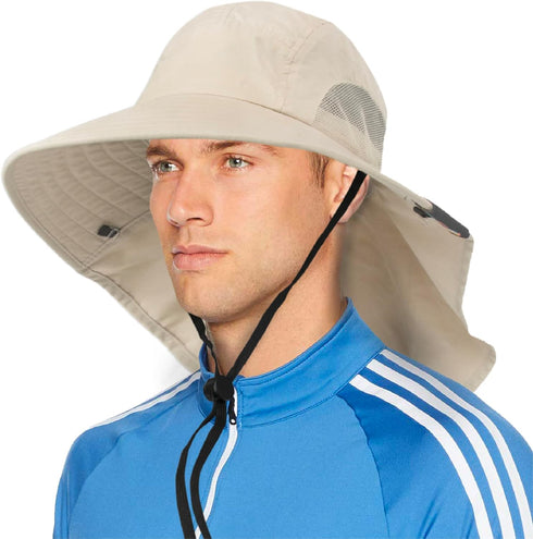 SUN CUBE Wide Brim Sun Hat with Neck Flap, UPF50+ Fishing Safari Hat for Men Women, Beach Protection