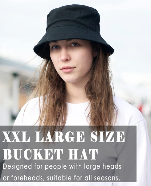 XXL Large Cotton Bucket Hat for Women Men, Big Head Oversize Reversible Fisherman Summer Hat