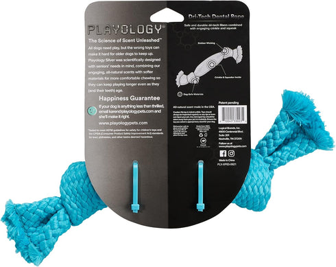 Playology Silver Dri-Tech Dental Rope Dog Toy for Medium Senior Dogs (15-35lbs), All-Natural Peanut Butter Scented Chew