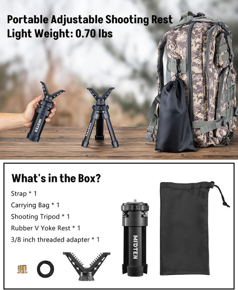 360 MidTen Portable Shooting Rest Tripod Rifle Stand for Range - Lightweight Bench Rest with Rotate V Yoke Holder