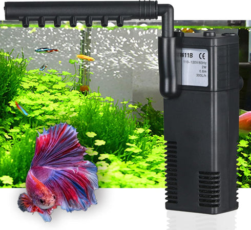 Aquarium Filter for Small Betta Fish Tank, 4-in-1 Adjustable Internal Filter for 5-15 Gallon