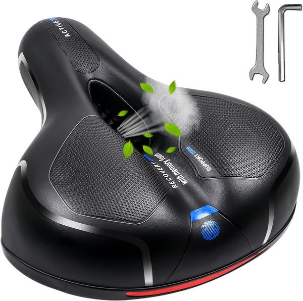 MSDADA Comfortable Bike Seat Cushion, Wide Bicycle Seat with Dual Shock Absorption, Waterproof for All Bikes