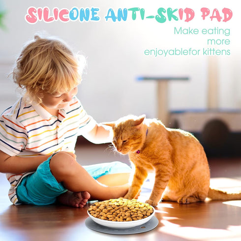 6 Pcs Whisker Fatigue Cat Bowl with Silicone Anti-Slip Mat, Shallow Cat Food Dish for Feeding Kittens, 6 Inch