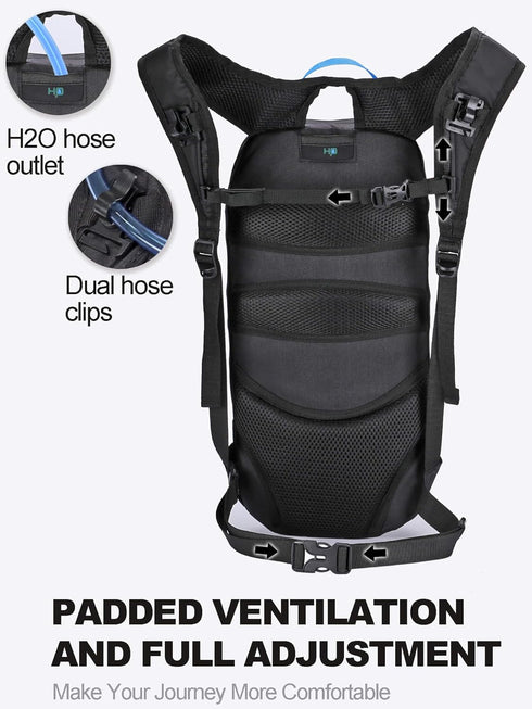 Hydration Pack Backpack with 2L TPU Water Bladder, Lightweight Small Bike Backpack for Men Women, 6L Water Backpack for