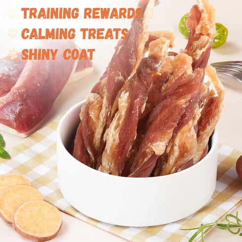 Dog Jerky Treats, Triple Flavor Jerky Twist Sticks 5 inch, Chicken Duck Wrapped Cod Sticks, 28-29 Counts