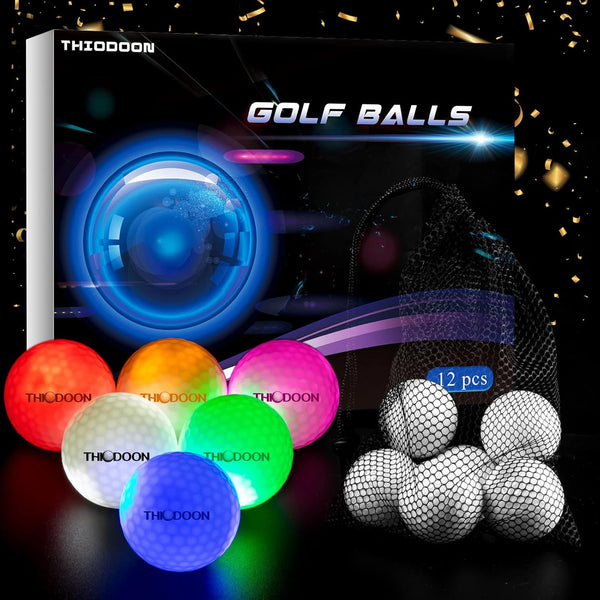 THIODOON Glow in The Dark Golf Balls Light Activated 6 Pack, LED Golf Balls for Night Golfing