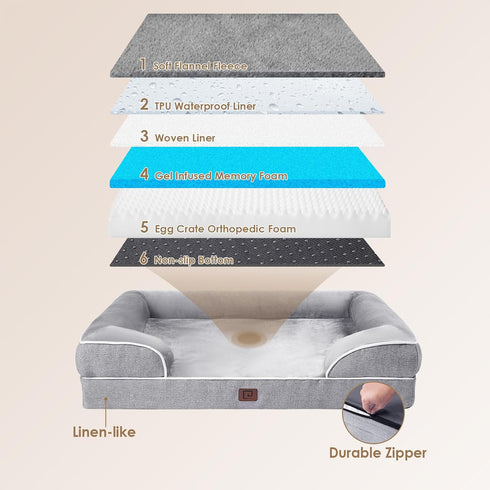 EHEYCIGA Orthopedic Dog Beds for Large Dogs, Waterproof Memory Foam with Sides, Grey
