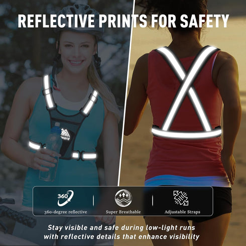 Running Vest with Chest Phone Holder for Women and Men, Reflective Safety Gear for Dog Walking, Cycling - Adjustable
