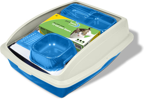 Van Ness 5 Piece Kit - Kitten and Cat Starter Set with High Side Litter Box, Water Bowl, Double Feeder, Litter Scoop,