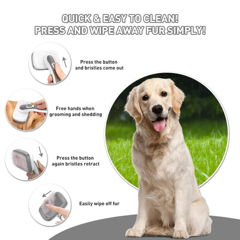 Dogs Cats Self Cleaning Slicker Brush for Shedding & Grooming - Remove Loose Undercoat, Knots, Mats - Grey