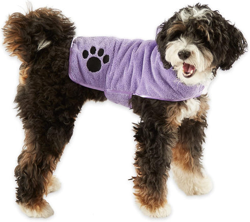 Bone Dry Pet Robe Collection, Embroidered Absorbent Microfiber Bath Robe with Adjustable Closure, Small, Lavender