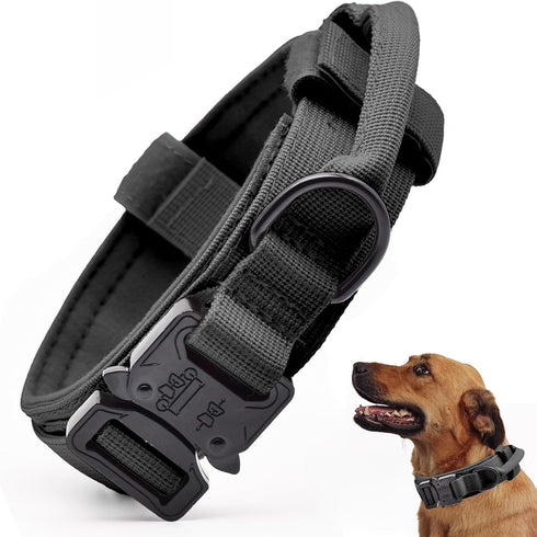 Tactical Dog Collar, Adjustable Military Training Nylon Dog Collar with Control Handle and Heavy Quick-Release Metal