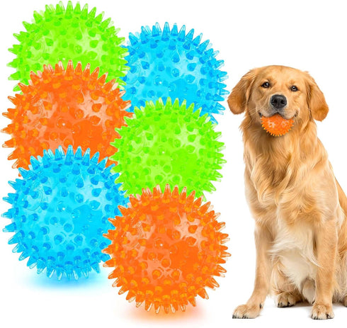 Puppy Toy - 2.5” Squeaky Dog Balls and Spikey Dog Ball for Aggressive Chewers, 6 Pack for Small Dogs