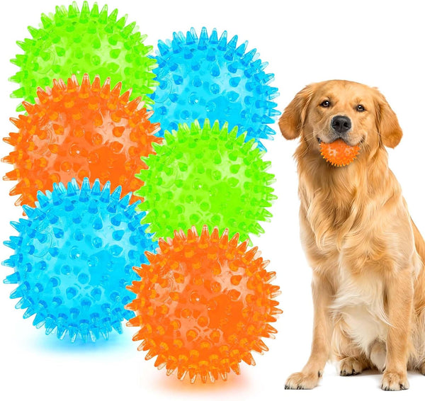 Puppy Toy - 2.5” Squeaky Dog Balls and Spikey Dog Ball for Aggressive Chewers, 6 Pack for Small Dogs
