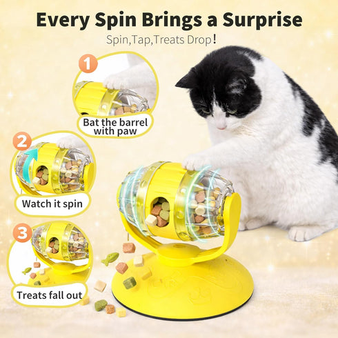 Yomvwavo Cat Treat Feeder, Cat Treat Dispenser Toy for Dry Food, Rotating Barrel Interactive Cat Toys for Indoor Cats