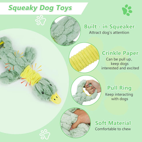 Large Plush Squeaky Dog Toys for Aggressive Chewers, Interactive Tug of War Puppy Toys for Indoor Play - Duck