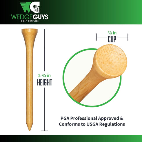 Wedge Guys Bamboo Golf Tees 1-1/2, 2-3/4 & 3-1/4" | 100,250,500 or 1000 pcs. | Free Ball Marker