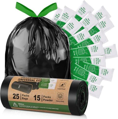 Camping Toilet Bags Poo Gel Set, 25 Count Portable Toilet Bags with