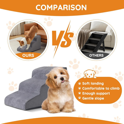 Dog Steps for Bed, 4-Step Ramp for Small Dogs, Non-Slip Bottom Design, High Density Foam Portable Pet Step, Indoor, Grey