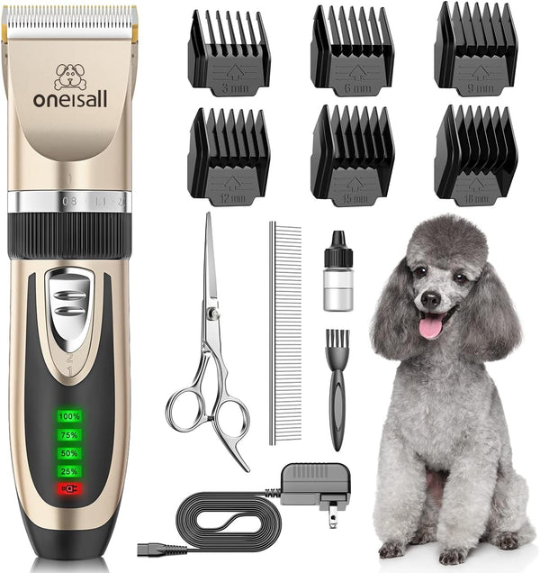 oneisall Dog Clippers Low Noise, 2-Speed Quiet Rechargeable Cordless Pet Hair Clipper for Small and Large Dogs Cats