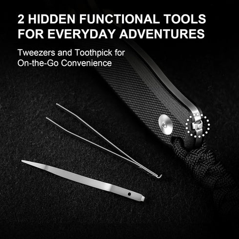 2.57" D2 G10 1094M2 Kizer Drop Bear Fixed Blade Knife, Satin Blade EDC Camping Knife with Black Handle and Hidden