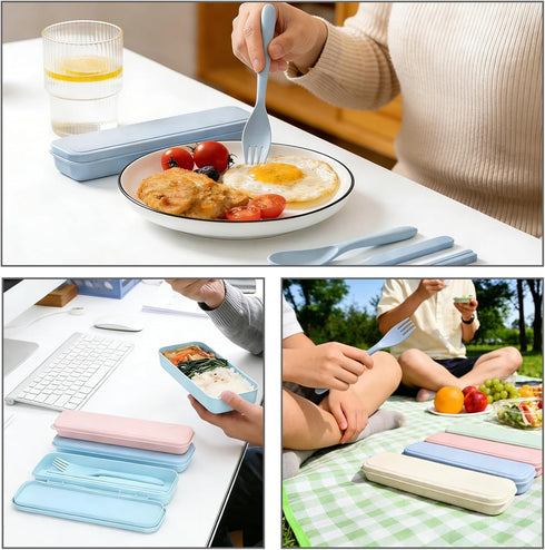 Set 4 Sets Set, Set Zoyiancy Reusable Utensils with Case, Cutlery Tableware Portable Chopsticks Knife Fork Spoon