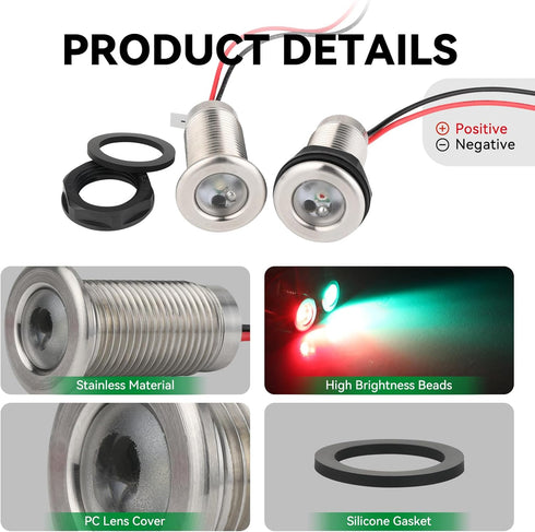 IP68 Boat Navigation Lights, Marine Boat Nav Lights, Red and Green Bow Lighting, Night Fishing Lights, Deck Lights