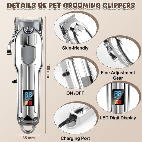 Trimmer Trimmer Dog Grooming Kit with Dog Clippers Rechargeable Wireless Grooming Clippers, Pet for Thick Fur