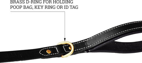 Heavy Duty Genuine Leather Dog Leash, Hand Made for Small, Medium & Large Breeds, Soft Padded Handle, Black, Brown, 5'