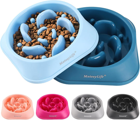 MateeyLife Slow Feeder Dog Bowls 2PCS, Anti-Choking Puzzle Dog Food Bowls for All Breeds Pets LightBlue