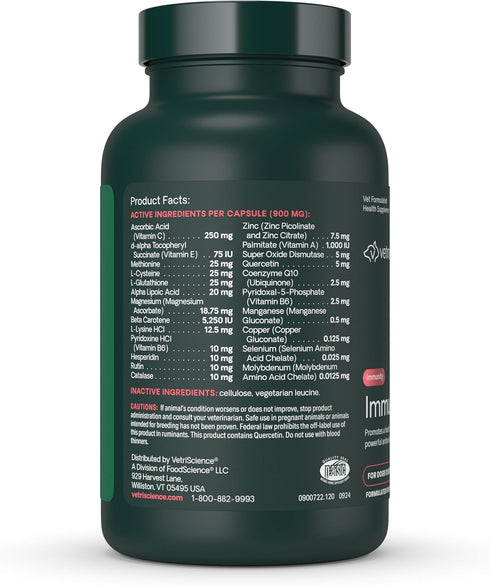 Immunity Immune Immune 120 Count VetriScience Health Easy-Open Capsules, Plus Supplement for Medium and Large Breed