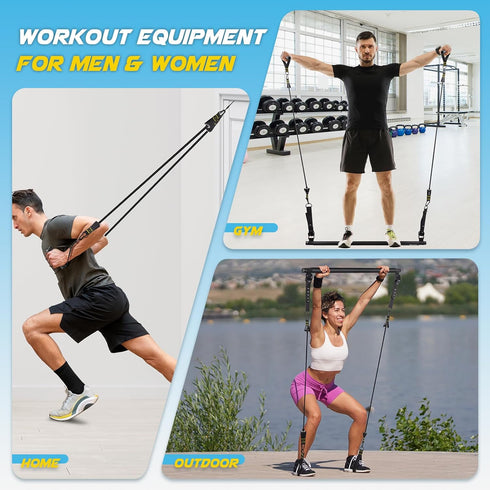 Pilates Bar Kit with Resistance Bands, Multifunctional Yoga Bar with Heavy-Duty Metal Adjustment Buckle for Home