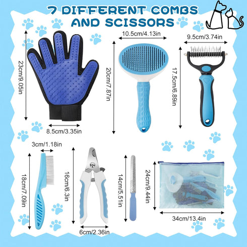 7-in-1 Trimmers,Dog Pet Grooming KitCat Brush,Dog Brush for Shedding,Double-Sided Flea Comb,Dog Nail Bath Suppliesfor