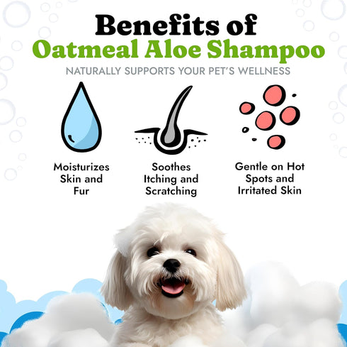 64 oz Dog Shampoo with Oatmeal, Aloe Vera, Chamomile, Jojoba Oil, Vitamin E - Natural Ingredients, Helps Allergies Dry