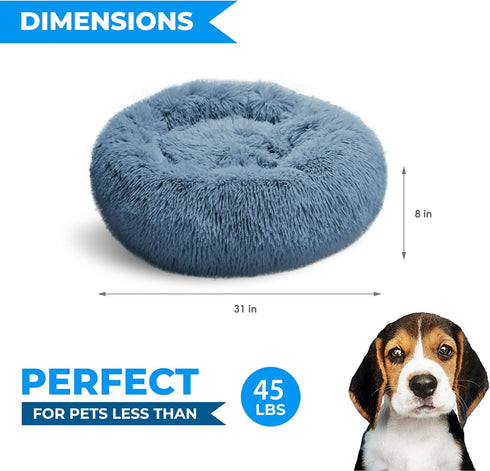 Dog Beds for Medium & Small Dogs, Fluffy Orthopedic Calming Dog Bed, Donut Bed, Washable for Up to 45 Lbs