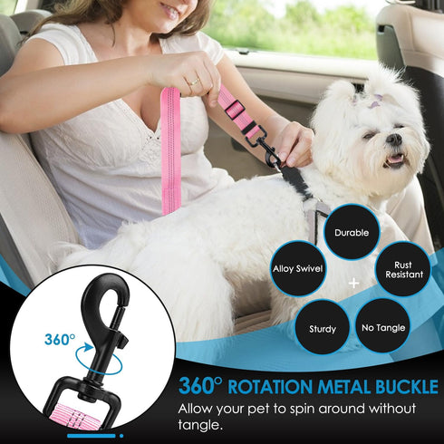 2 Pack Lukovee Dog Seatbelt Leash for Cars, Pet Safety Seat Belt with Adjustable Buckle & Reflective Bungee, Connect