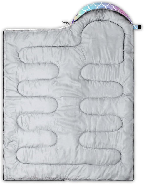 Kids Sleeping Bag for Boys Girls, Rocket Moon Print, Lightweight Warm Portable Outdoor Indoor, Waterproof for Camping