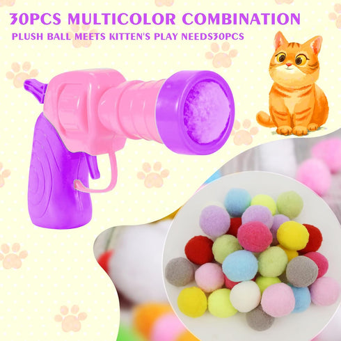 30 Mewlmart Interactive Cat Toys for Indoor Cats Pink Cat Pom Pom Balls Plush Ball Launcher Cat Fetch Toy Enrichment