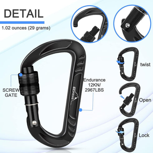 Heavy Duty Locking Carabiner Clips D Ring - Small Carabiners for Camping, Hiking, Dog Leash