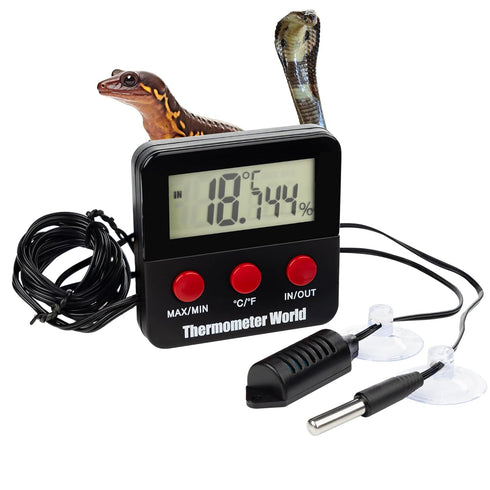 Digital Reptile Thermometer and Humidity Gauge, Remote Probes for Terrarium, Hygrometer, Thermo Humidor