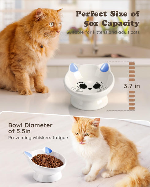 Raised Cat Food Bowl Ceramic, 15° Tilted Design, Anti Vomiting Backflow Prevention for Cats and Small Dogs, Blue