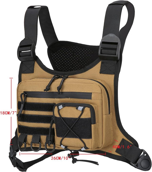 Outdoor Sports Chest Bag for Men - Adjustable EDC Travel Chest Pack for Running and Hiking (Khaki)