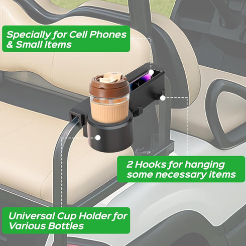 Xoxocos 1/1.25 Golf Cart Armrest with Cup Holder - Universal Fit for EZGO/Club Car/Yamaha Rear Seat, Fits Square Tube