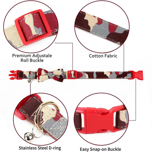 Dog Collar with Bow Tie, Adjustable Pet Collar for Small Medium Large Dogs and Cats with Stylish Pattern