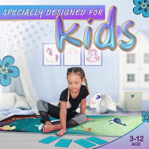 Kids Yoga Mat Set for Boys & Girls - Doll, Unicorn, Mermaid, Panda, Dinosaur, UnderWater - Non-Toxic, 60 x 24 Inches