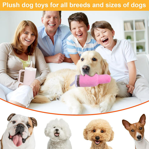 Mity Rain Funny Tumbler Handle Cup Dog Toys - Cute Squeaky Interactive Fluff and Tuff Toys for Small Medium Large Dogs